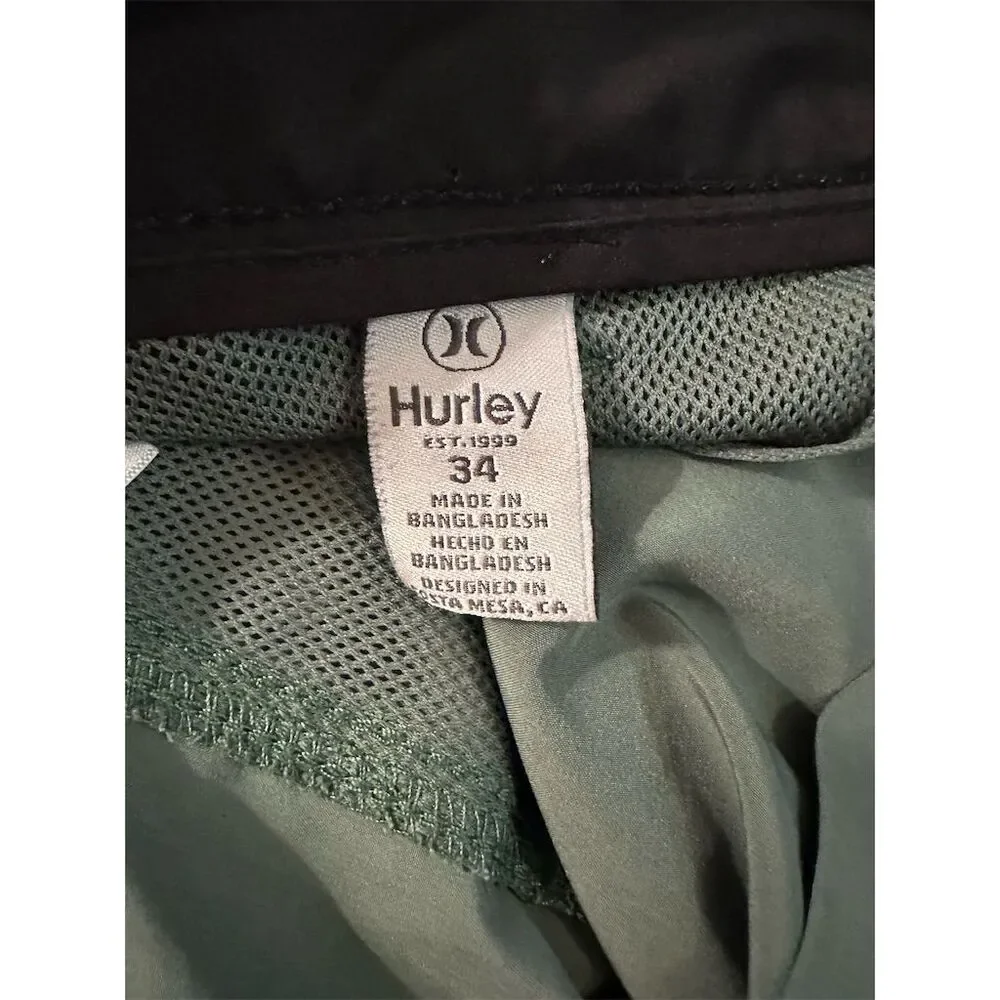 Hurley Men's Chino Shorts Size 34 Olive Green Casual Flat Front - Picture 7 of 7
